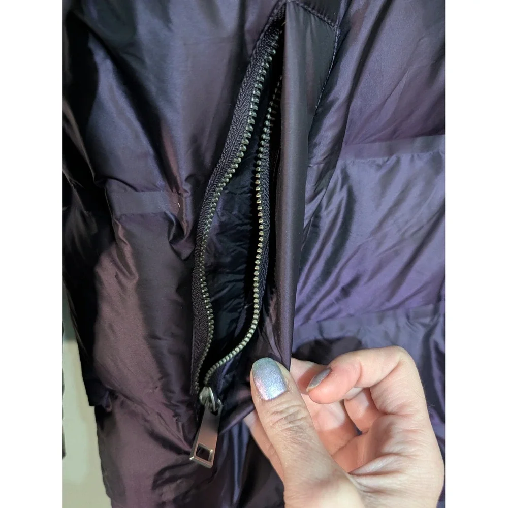 Zara Down Puffer Jacket Small Deep Purple 60/40 Feather Water Repellent Hooded‎ - Picture 5 of 8